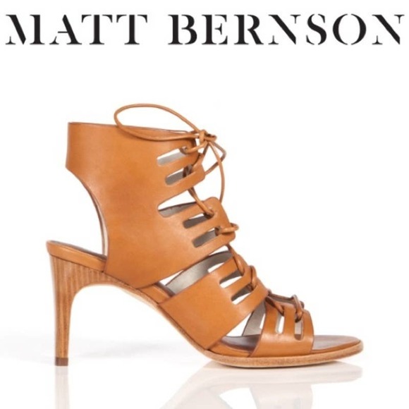 Matt Bernson Miro Heel Sandal Tan Leather Lace-up Front Closure size 9 - Picture 1 of 11